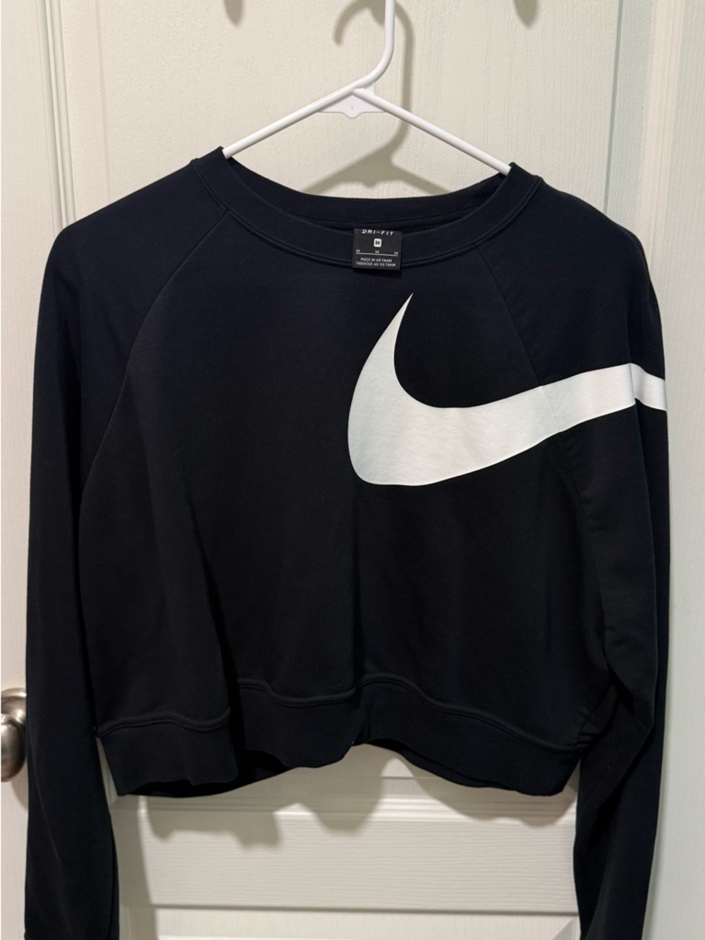 Nike Black Cropped Sweatshirt with White Swoosh Accent